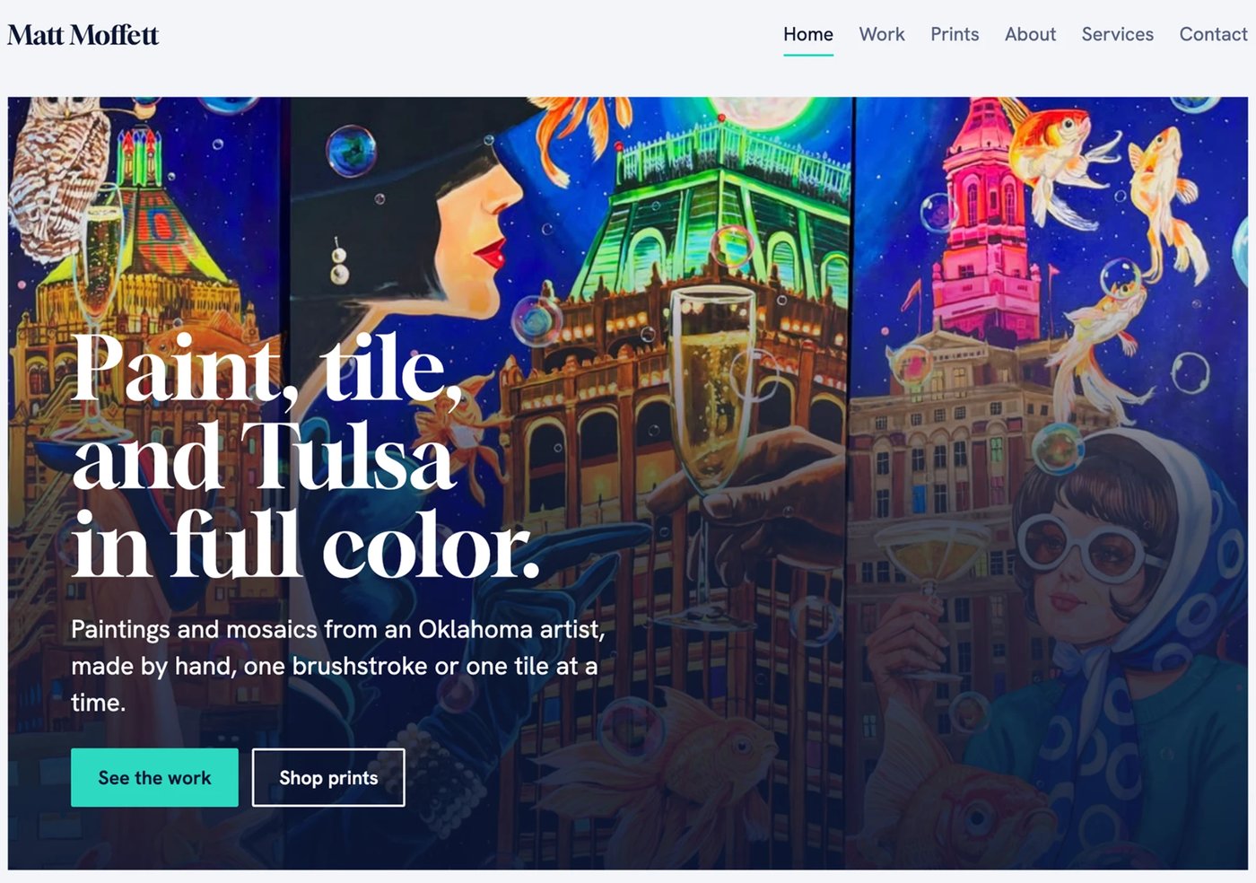 Homepage of Matt Moffett's website: Paint, tile, and Tulsa in full color